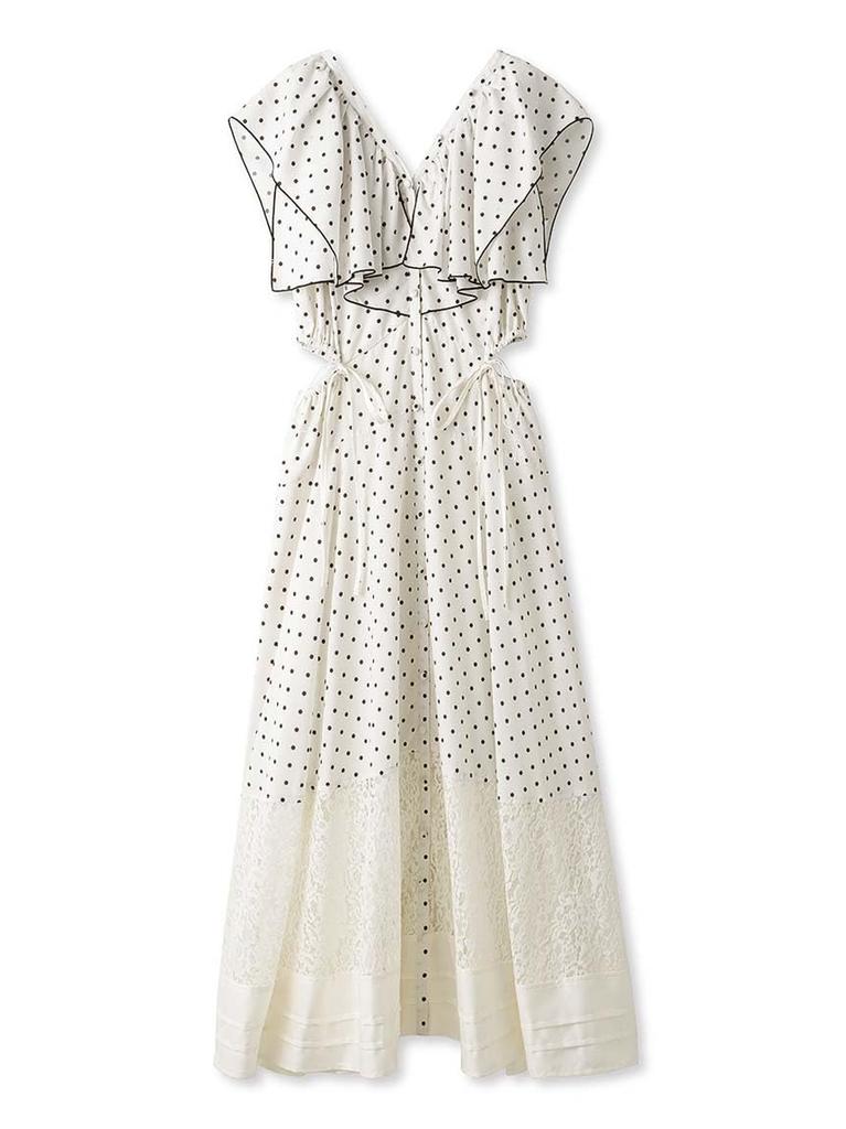 Snidel Printed Ruffle Collar Dress SWFO244005 White Women's