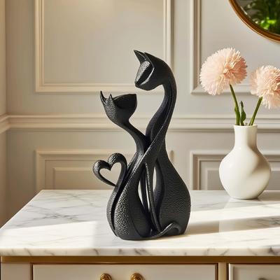 3D-gedruckte Katzen-Paar-Skulptur, Abstrakte Doppelkopf-Katzenfigurine, Minimalistische Moderne Katzen Dekoration für Tisch, Ästhetisches Geschenk für Katzenliebhaber