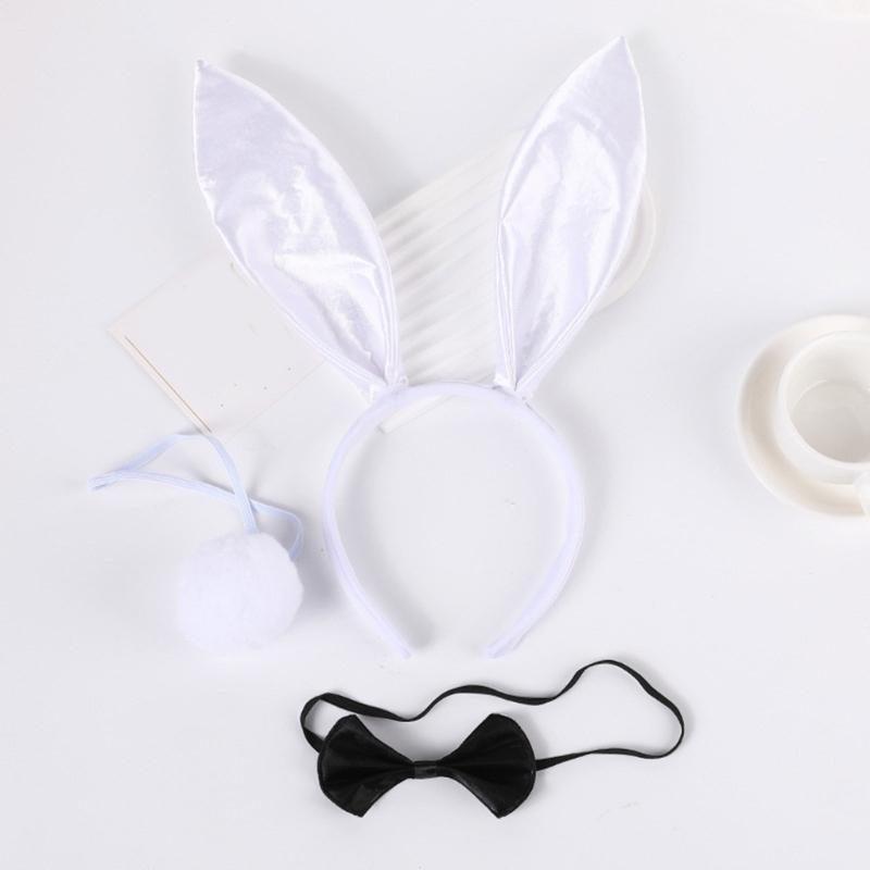 Plush Rabbit Ear Shape Headband Bowtie and Tail Set Carnival Costume Supplies