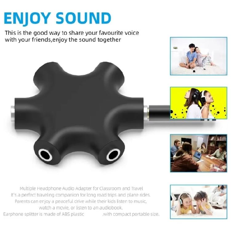 6 in 1 Music Sharing Hubs 3.5mm Jacks Splitter Supports 5 Headphones Simultaneous Playbacks AntiInterference Coppers Cores