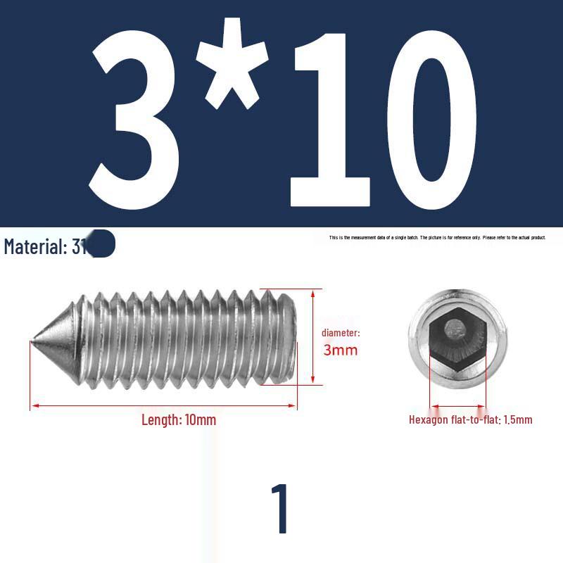 12.9 Edelstahl 304 Innensechskant Kegelspitze Gewindestift M2/M3