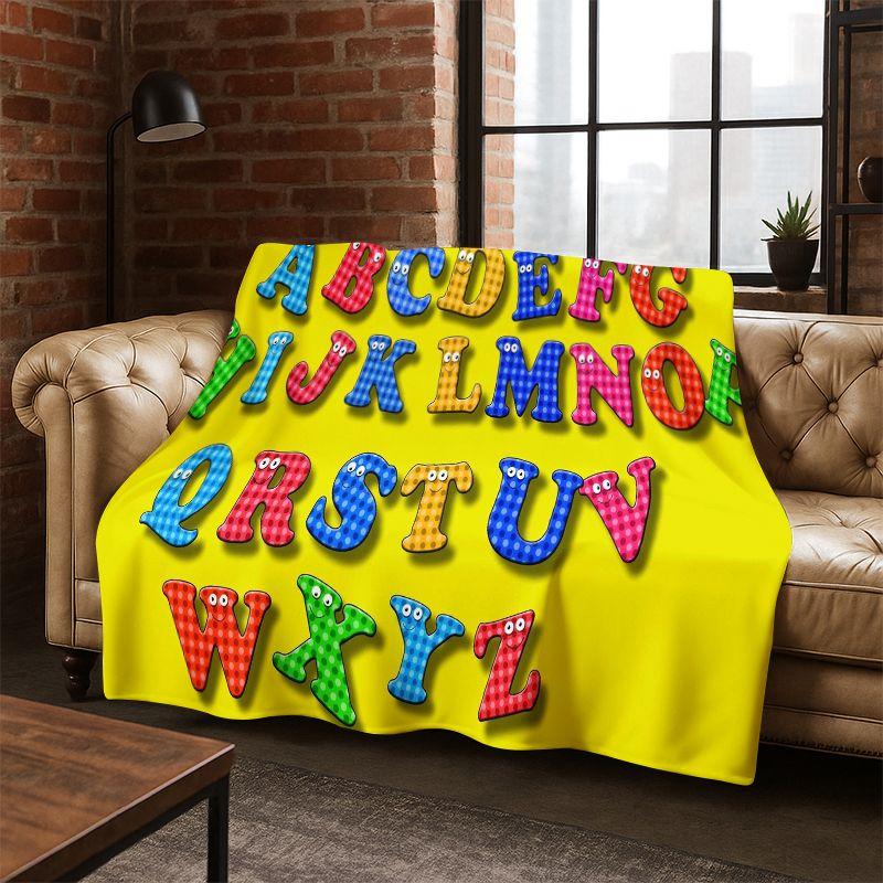 Alphabet ABC Early Education Cartoon Flannel Blanket Soft Warm Blanket Throw Blanket for Bedroom Living Room Bed Travel Camping