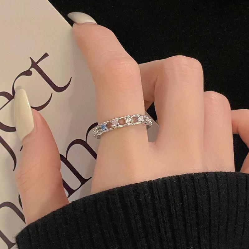 New Light Luxury Zircon Niche Design Sense Unique Opening Ring Women'S Cold Wind Exquisite Fashion Jewelry