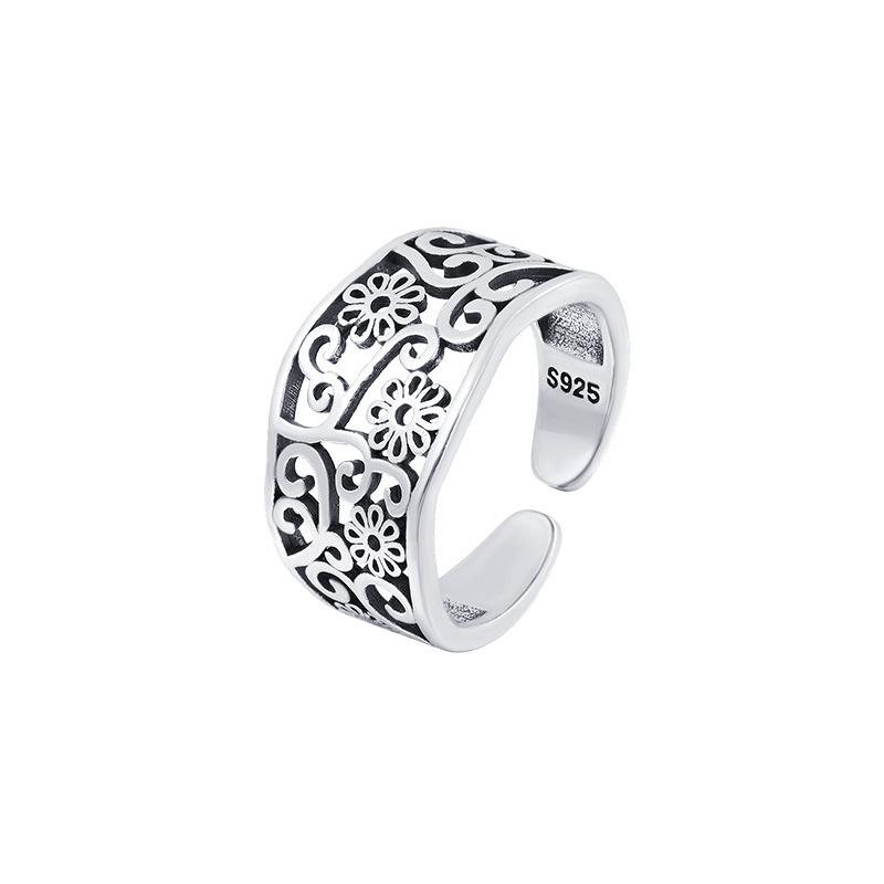 Buyee Copper Ring Finger Elegant Engrave Flower Open Ring For Woman Fashion Party Fine Jewelry Circle Gift