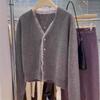 Gray Lace Splicing Lace Short Cardigan Sweater Jacket Women's Autumn and Winter Small People Wear Knitted Sweater