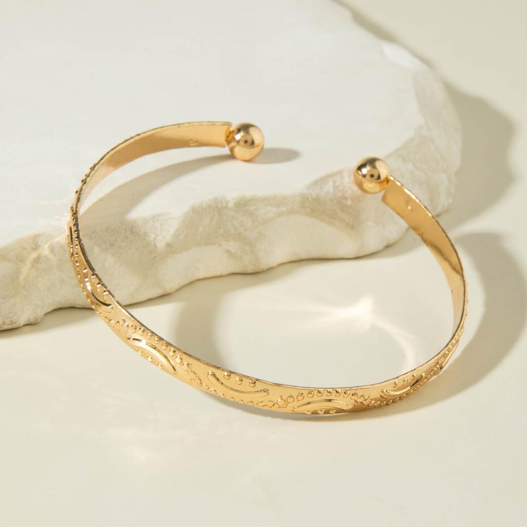 Jewelry Retro Stacked Bracelet Simple Geometric Opening Round Bead Gold Glossy Bracelet Set