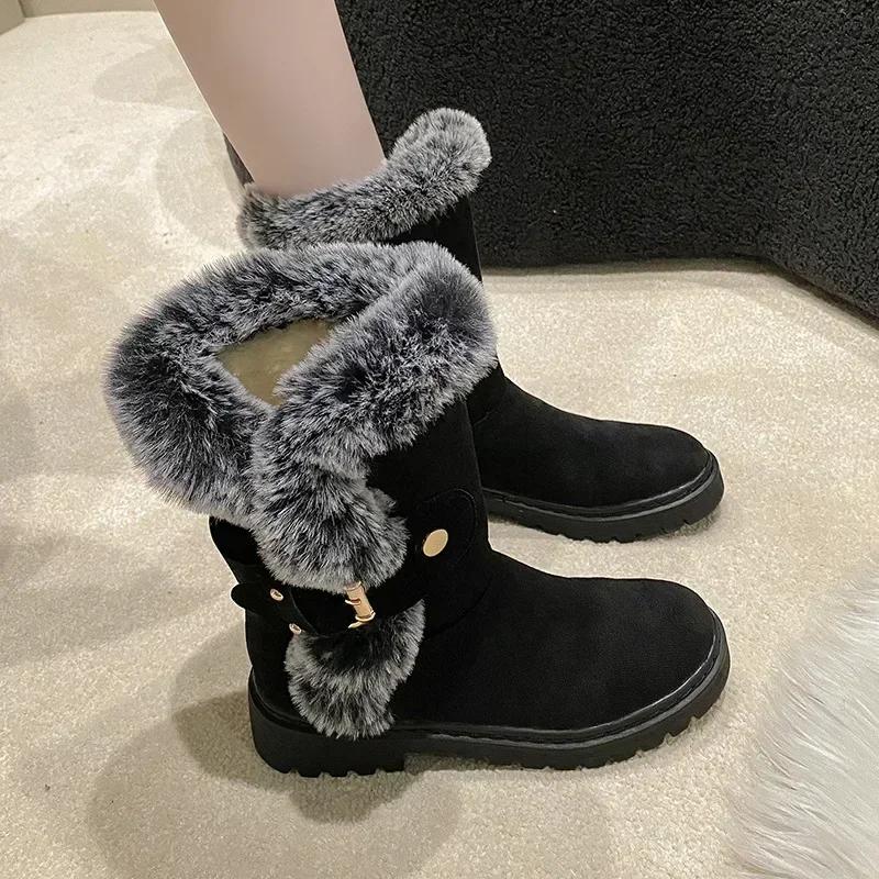 Womens Snow Boots Padded Elegant With Medium Heels Plus Warm Shoes for Women Winter 2025 Demi-season Spring on Slip Hot Fashion