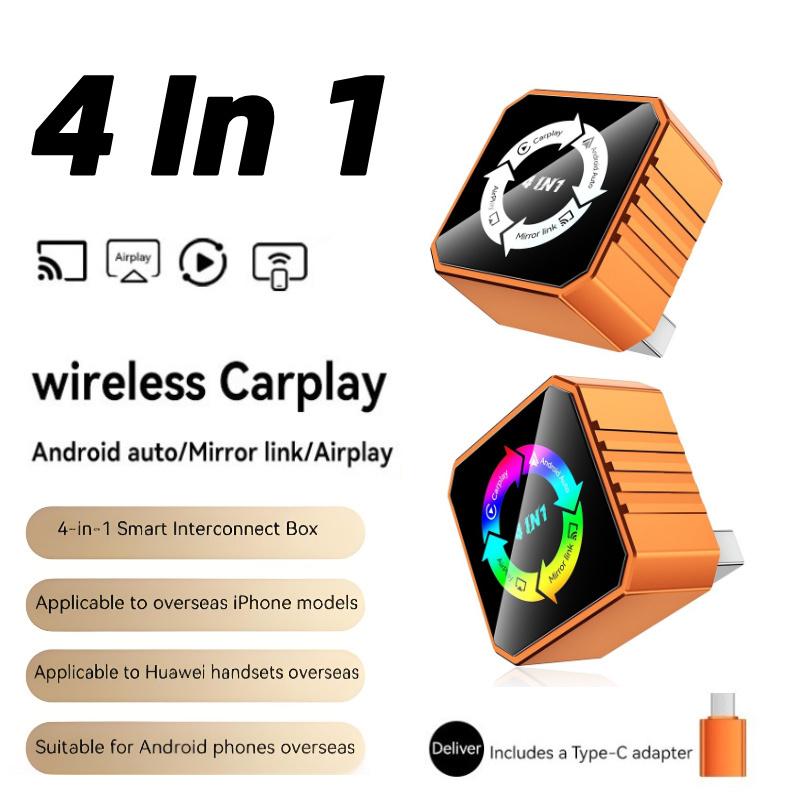 4in1 2026 New Wireless Carplay Adapter for Apple or Android Auto Connect Mirror Link Screen Airplay Projection Mini Adapter