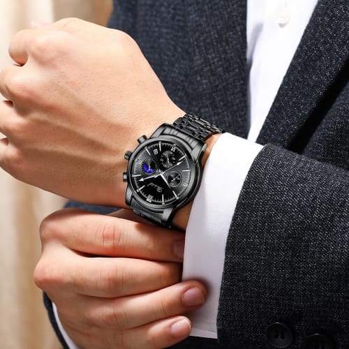 DIZIZID Men's Quartz Chronograph Watch, Popular Business Watch, Stylish Multi-Function Stainless Steel Watch with 3 ATM Water Resistance, Date Display