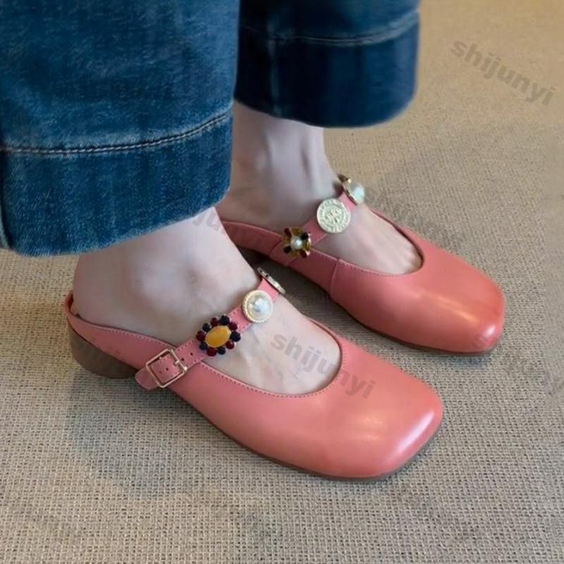 Fashion Fashion Women's Shoes Summer Outdoor Square Toe Half Slippers Chunky Chunky Mary Jane Shoes Lightweight Comfortable Sandals