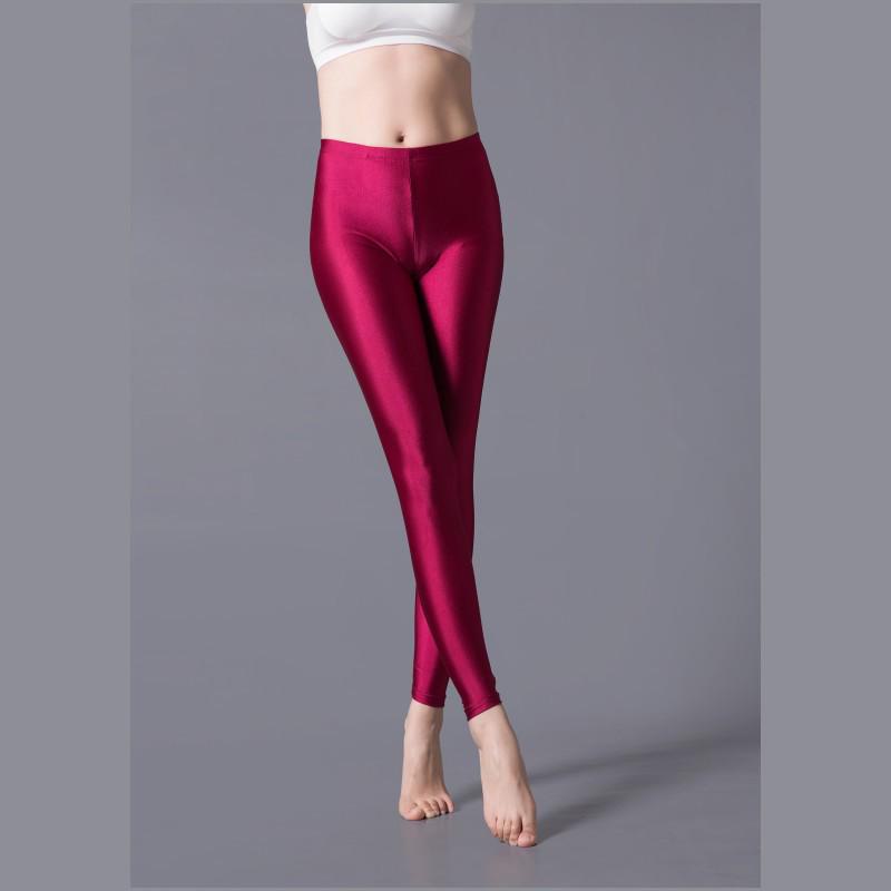 Glossy Fluorescent Leggings: Smooth, Solid Color Dance Performance Pants