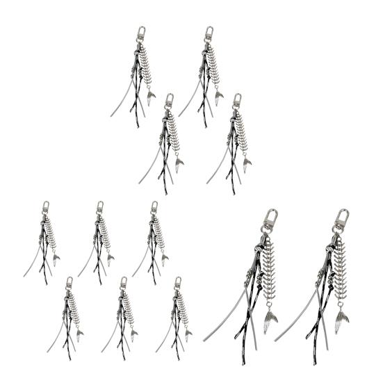 2/4/6Pcs Alloy Fishbone Keychain Pendant Black Rope Design Lightweight Key Chain Backpacks Cars Key Organizer Accessories