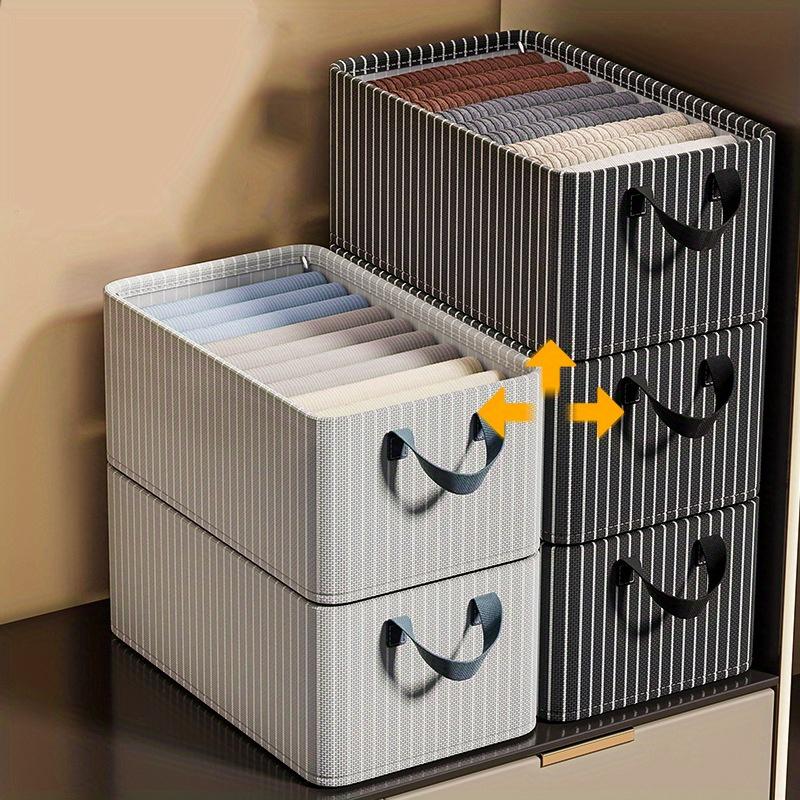 47*28*20cm1pc High-capacity Foldable Clothing Storage Box with Handle,home&dormitory Pants Wardrobe Sorting Storage Stripe Basket.