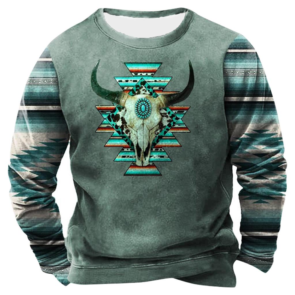 Men'S Printed Sweatshirt Outdoor Ethnic Printed Loose Long Sleeved