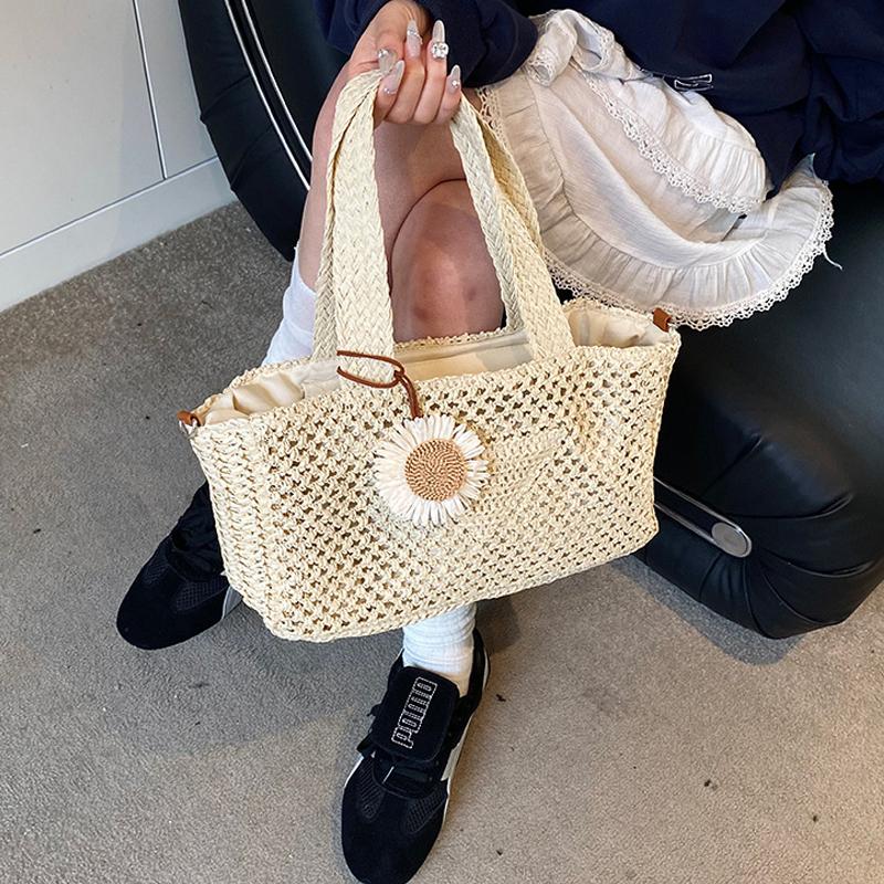 Sommer Geflochtene Hohle Strandtasche Damenmode Korb Umhängetasche Multifunktionale Picknick Handtasche Damen Schultertasche AVE