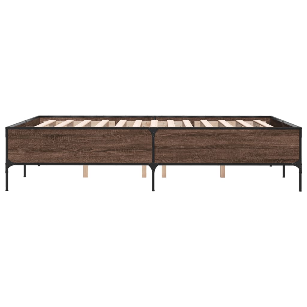 Brown Oak Effect Bed Frame 135 x 190 cm Wood Based Panel & Metal