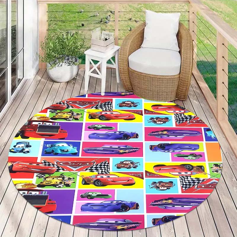 Tappeto Rotondo Tappeto Circolare Antiscivolo con Pattern di Saetta McQueen per Camera da Letto dei Bambini Stanza dei Giochi