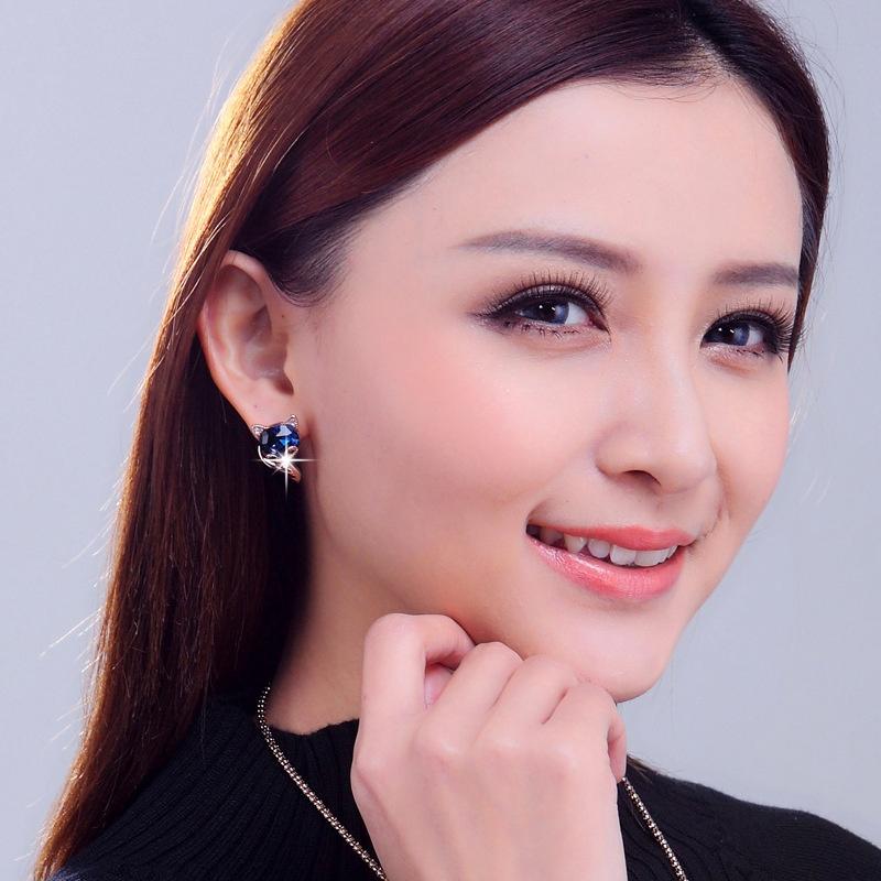 Earrings Fox Blue Drop Stud Earrings Rhinestone Gift For Women Trendiness Girl