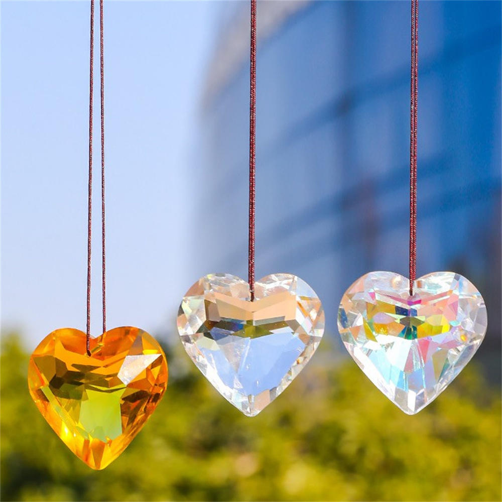 Crystal Peach Prism Suncatcher Prism Heart Shaped Hanging Pendant Decorative Rainbow Maker Window Home Office Garden Decoration
