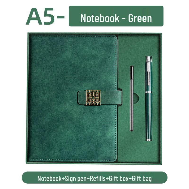 A5 Business Leather Notebook with Logo and Buckle - Gift Box Included
