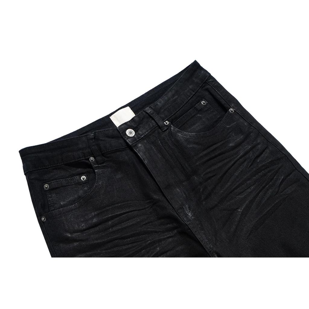 RogueWave Streetwear Schwarz Kleebeschichtete Bootcut für Männer und Frauen Gerade Baggy Lässige Schlaghose Übergröße Locker Denimhose