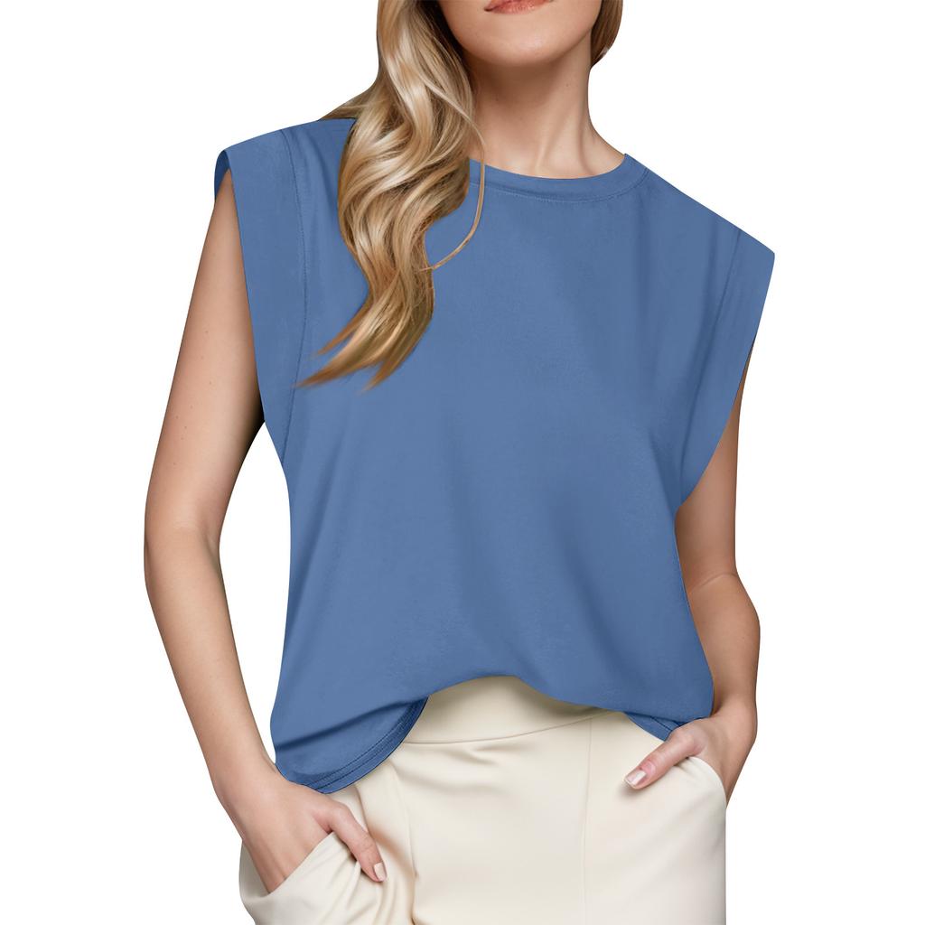 Women's Fashion Cap Sleeve Top Summer Vest Basic T-Shirt Casual Loose Striped Solid Color Top