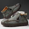 Autumn/Winter Men's Mid-Top Leather Slip-On Martin Boots - Large Size, Handmade, Stitched, Business Style.