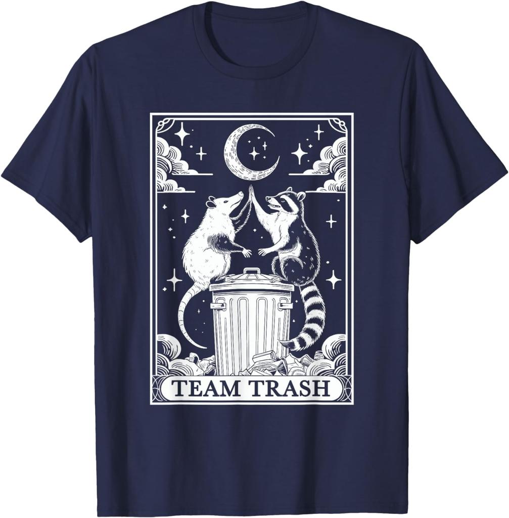 Tarot Card Vintage Team Trash Crescent Moon Opossum Raccoon T-Shirt for Unisex Oversized T Shirt Lightweight