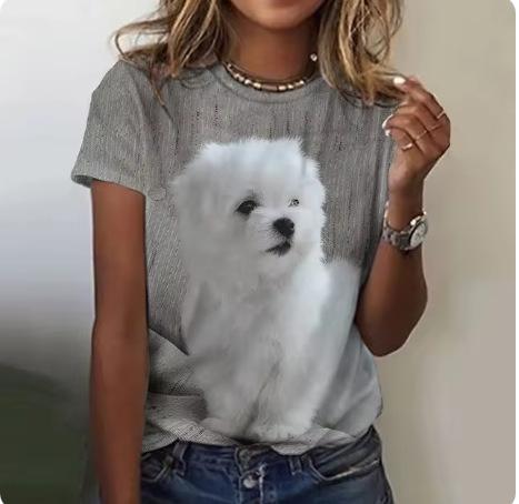 2024 New Women's T-Shirt Cute Puppy Pattern Printed Women's T-Shirt Extra Large Size T-Shirt Summer Ladies