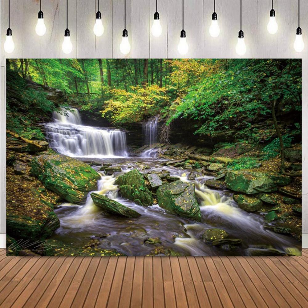 Lush Green Waterfall Forest Scenery Photo Backdrop Natural Landscape Photography Background for Portrait Shooting Home Decor8