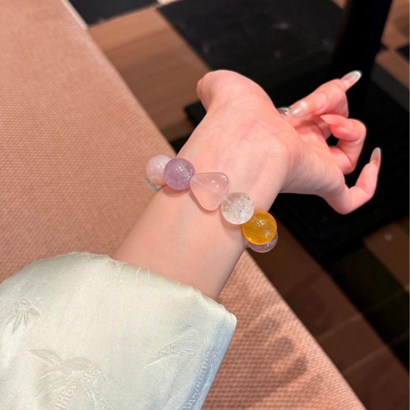 Mountain Flower Natural Crystal Beaded Bracelet Large Size Amethyst White Azeztulite Pink Jewelry Women