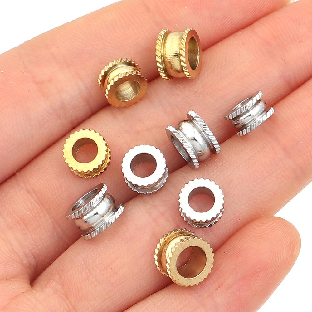 10-20pcs/lot Stainless Steel Spacer Beads Big Hole Loose Beads Fit 4 5mm Round Leather Cord DIY Bracelet Necklace Jewelry Making
