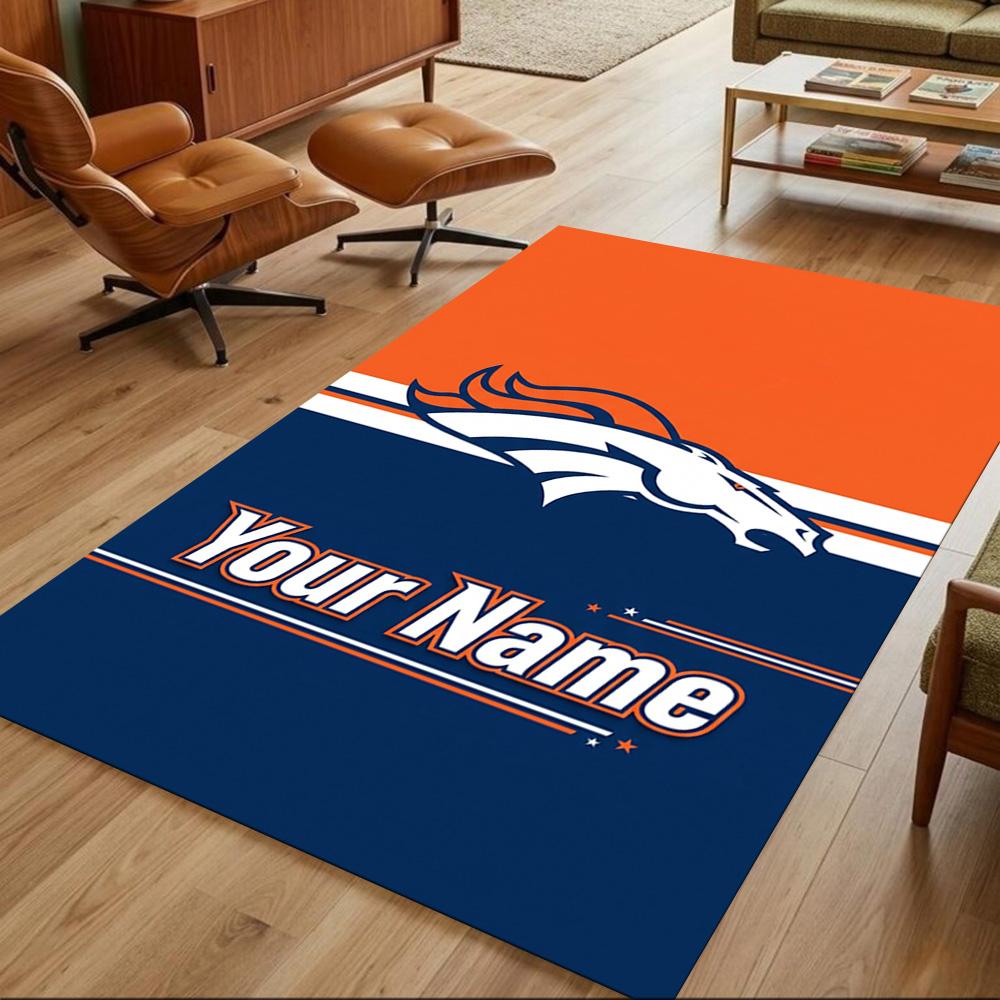 Denver Broncos Logo Customized Name Area Rug Suitable for Foyer Study room Decorate room Dining Room Anti-slip Rug Decorate Offices