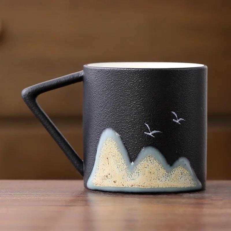 1pcs Chinese Style Mountain Ceramic Kung Fu Tea Cup Creative Pottery Espresso Cups Porcelain Coffee Cup Afternoon Teacup