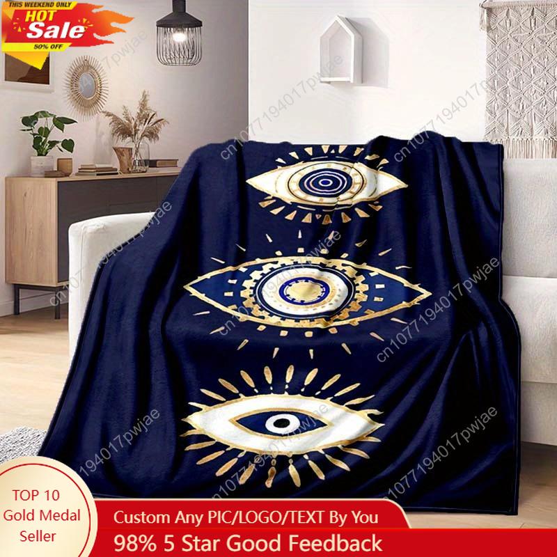 [Soft Polyester Flannel Blanket] Soft Polyester Flannel Evil Eyes Geometric Pattern Blanket Machine Washable Custom blankets 75X95CM