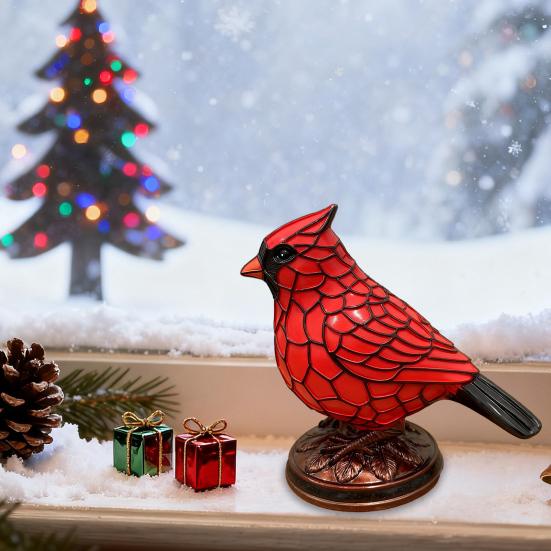 Cardinals Table Lamp Resin Red Bird Night Light for Bedside Living Room Christmas Decor