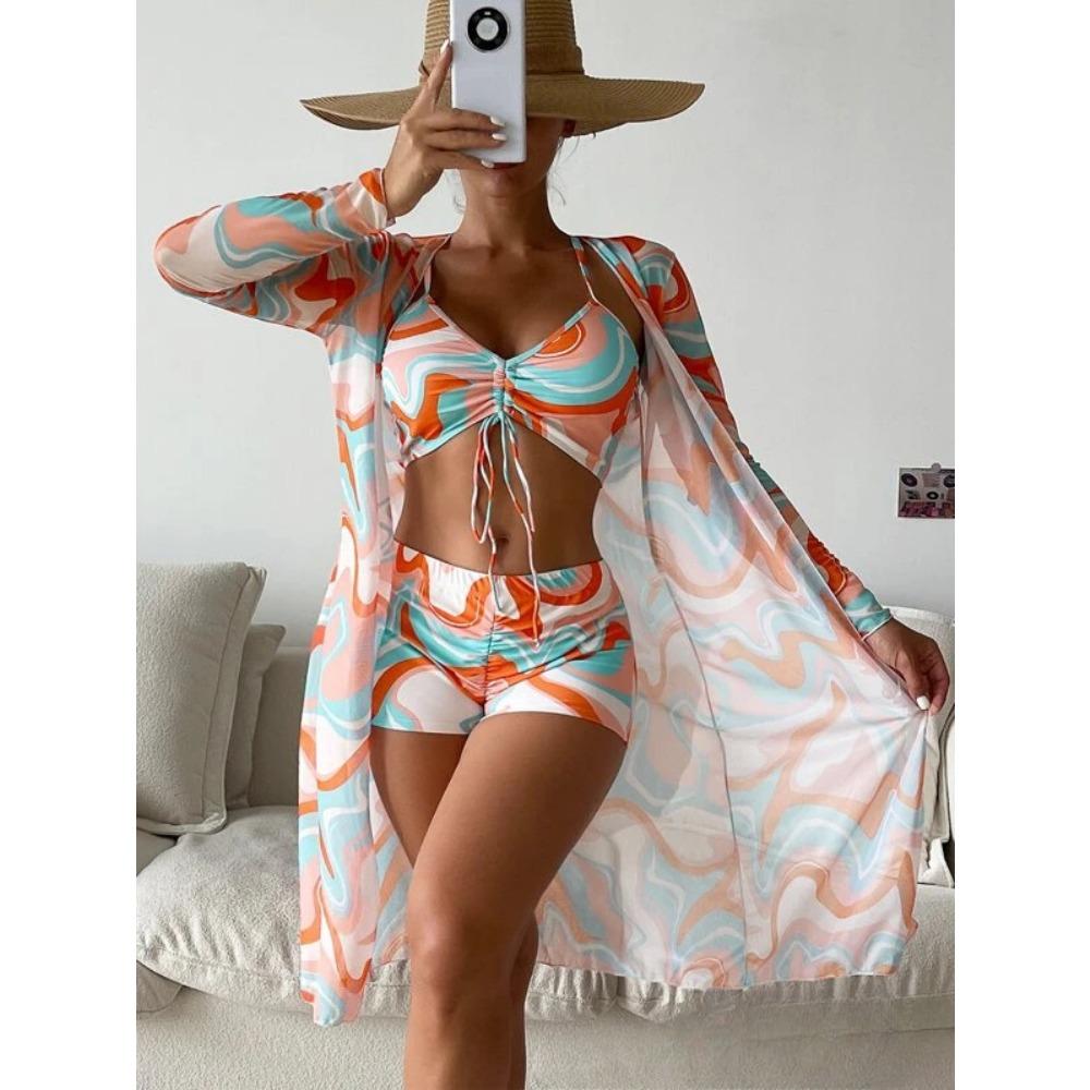 Europäische und amerikanische Mesh-Bluse Modische und sexy Hose Dreiteiliger Damen-Badeanzug