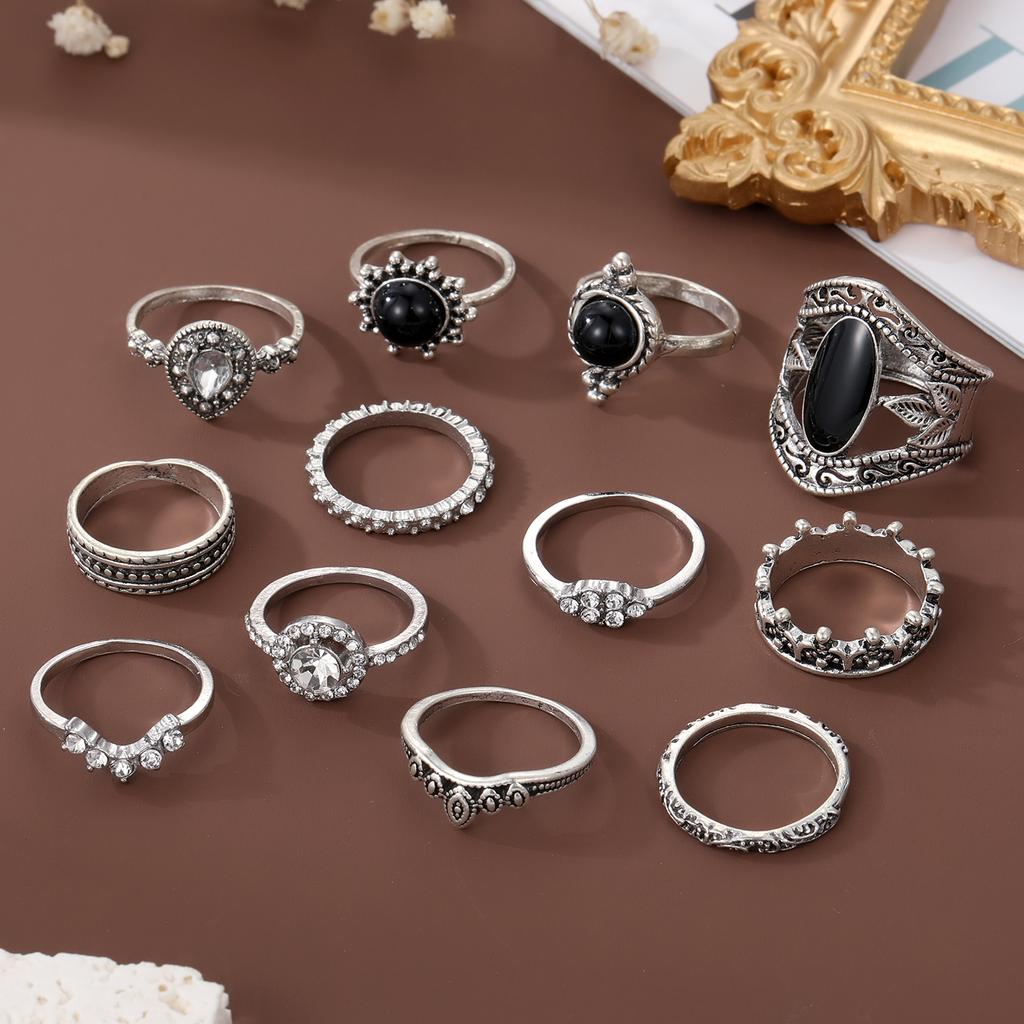 12pcs / Set Women's Crystal Ring Diamond Bohemian Punk Women's Ring Set Jewelry Ring