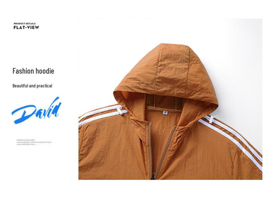 Three Stripes Men's Summer Sun Protection Hooded Jacket - Lightweight, Breathable, Ideal for Outdoor Sports & Fishing