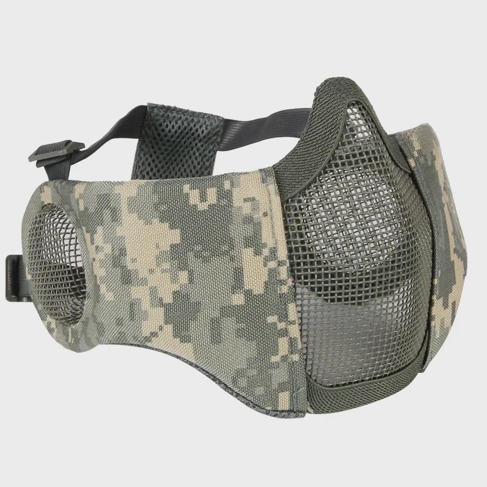 Τακτική Μάσκα Κρανίου Μισού Προσώπου με Προστασία Αυτιών και Στόματος από Μεταλλικό Πλέγμα για Υπαίθρια Οδήγηση και Σκοποβολή