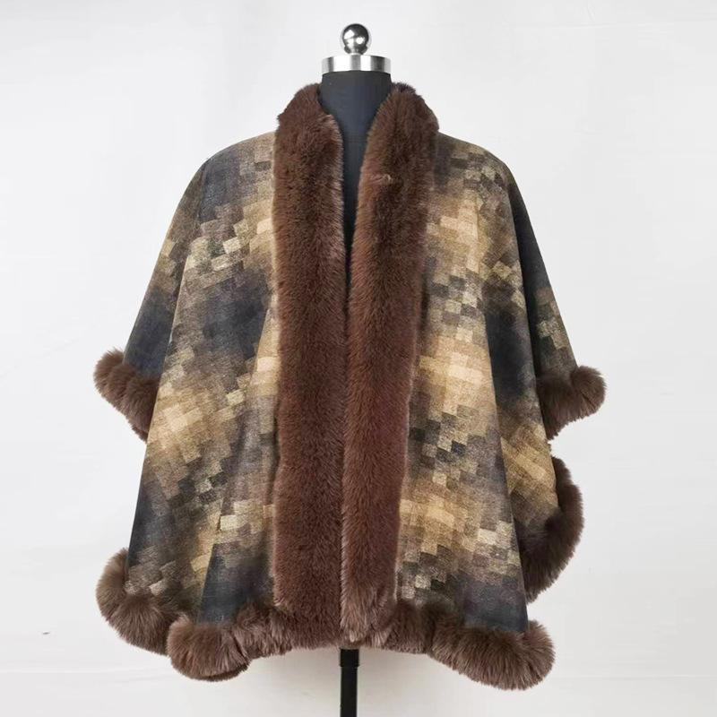 Cloak Shawl Versatile Loose Hair Collar Plaid Cloak Woolen Jacket Female 1181 #