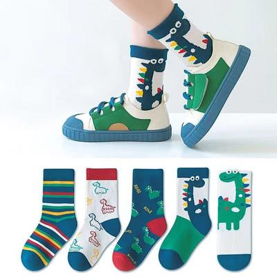 Cartoon Dinosaurier Kinder Socken Niedliche Herbst Winter Warme Mittelhohe Socken Für Kinder Jungen Mädchen Baumwollsocken Sokken
