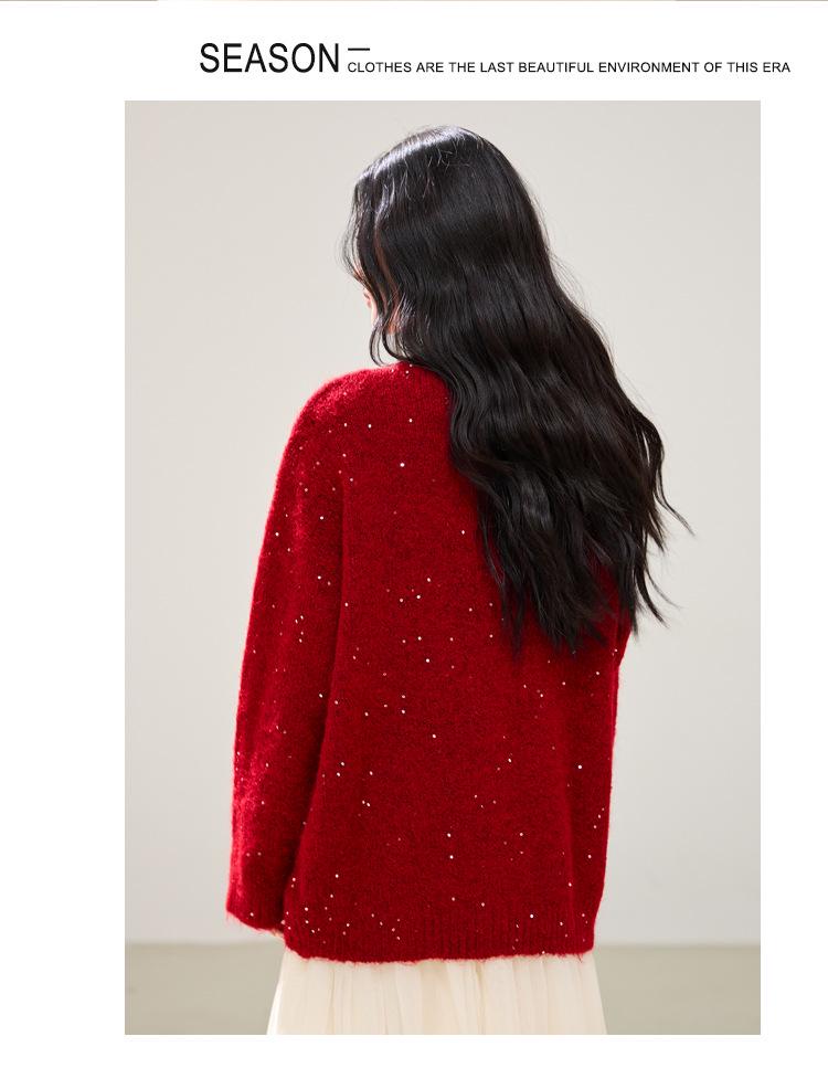 Women's Red Knitted Sweater - New Year's 2026 Long Sleeve Base Layer