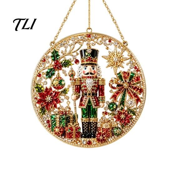 Seasonal Festival Gift Ideas Christmas Rhinestone Painting Suncatcher Kit, Round DIY Hanging Decor Festive Decorations for Holidays Tree Home,
