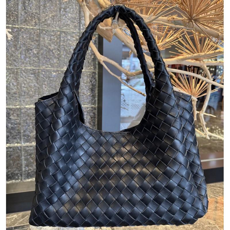 Womens Genuine Nappa Lamb Leather Tote Bag Minimalist Vintage Woven Design Soft Medium Size Daily Use