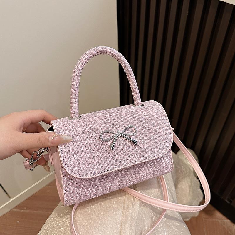 Pink Portable Bow Bag Women's 2025 New Spring and Summer Shoulder Messenger Bag Niche Fashion Cute Small Square Bag