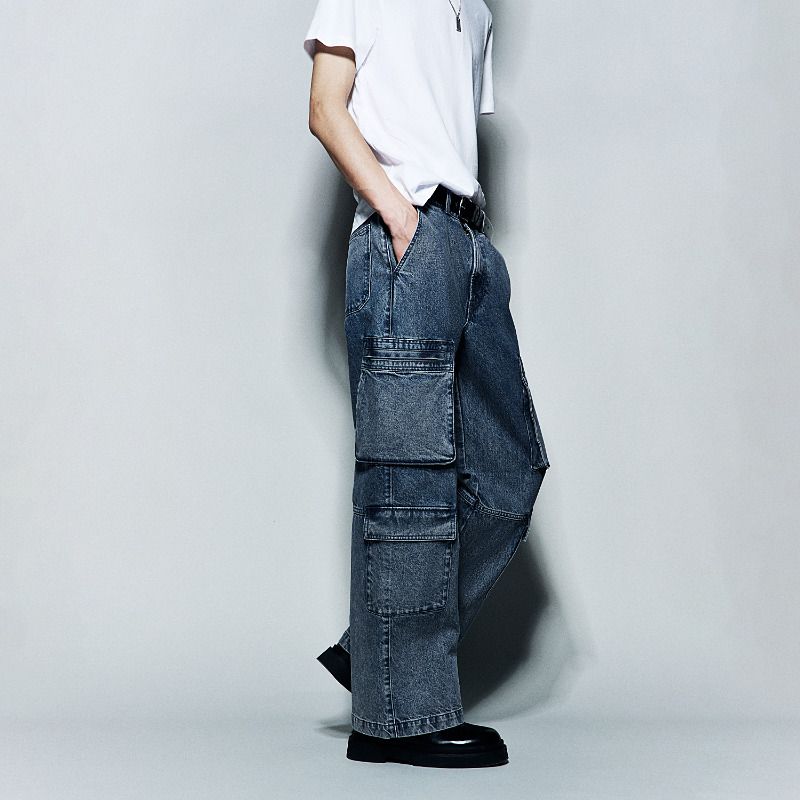 

HM Men s Clothing Denim 2025 Autumn New Arrival Mid Waist Fashion Casual Wide Leg Loose Cargo Pants 1265250