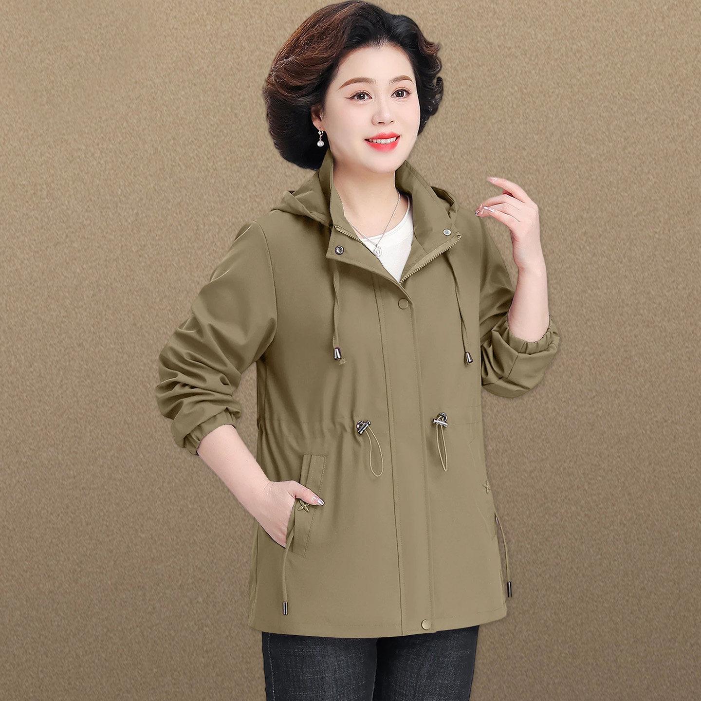 

Stylish Mid-length Windbreaker for Middle-aged Women - 50s Mother s Spring/Autumn Outerwear 3XL (120-135 lbs)