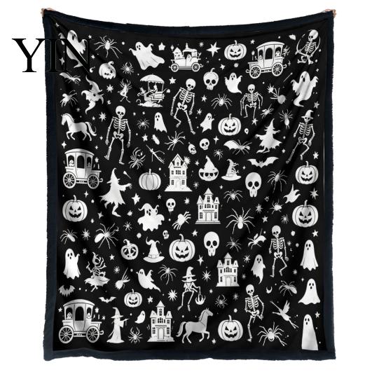 Personalisierbare Samt-Kunstdecke Halloween DIY Maldecke, Überwurf mit Geistermustern, Waschen Sie Ihre eigene gemütliche Decke zum Ausmalen für Erwachsene und Kinder,