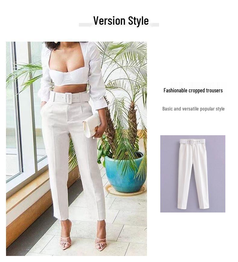 European & American Slim-Fit Straight-Leg Nine-Point Pants with Elastic Waistband